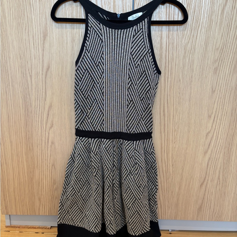 Parker Black and Silver Geometric Dress